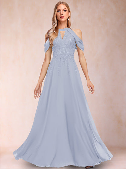 A-Line/Princess Cold Shoulder Short Sleeves Mother of the Bride Dresses with Applique