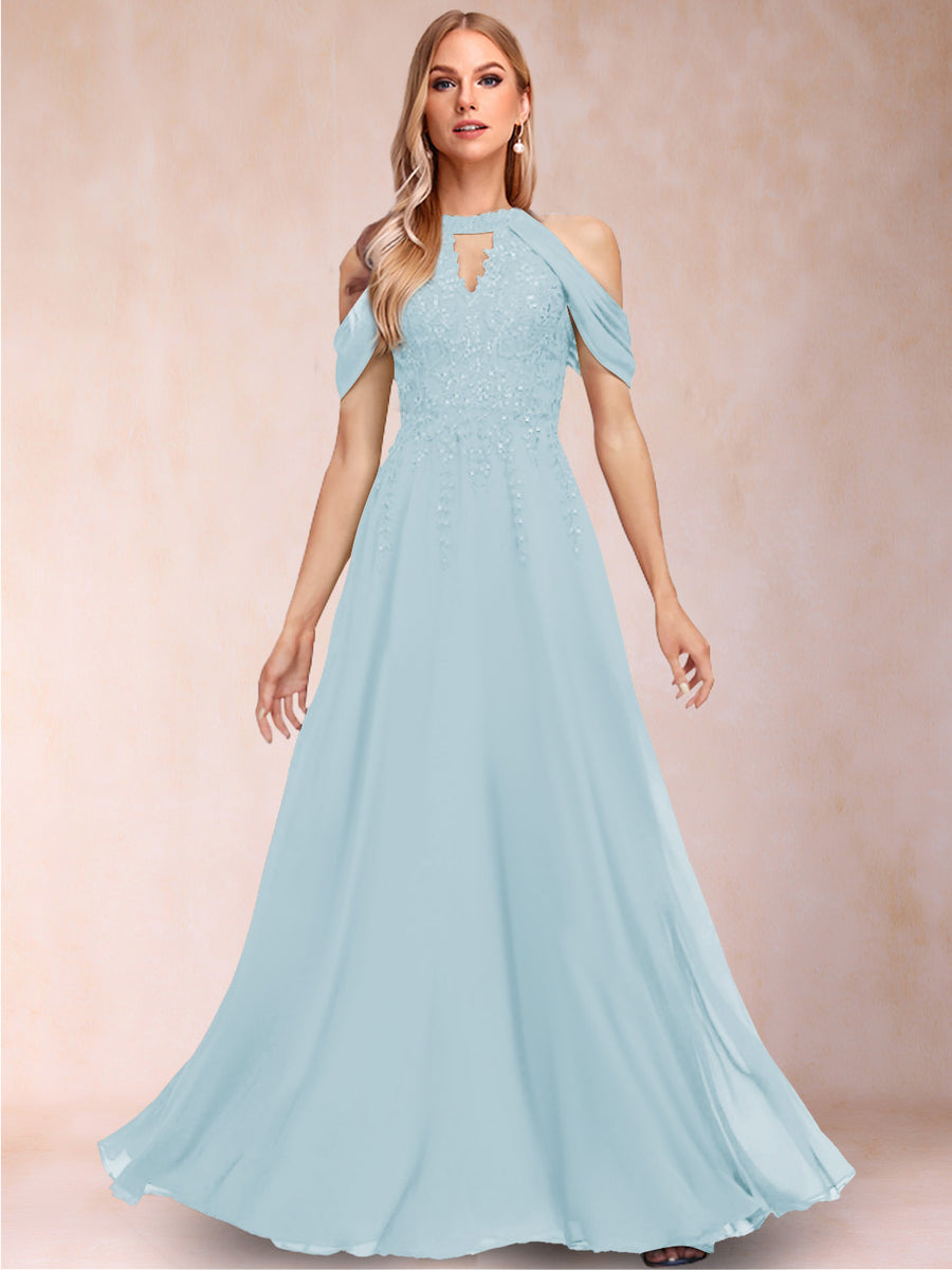 A-Line/Princess Cold Shoulder Short Sleeves Mother of the Bride Dresses with Applique