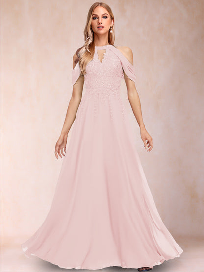 A-Line/Princess Cold Shoulder Short Sleeves Mother of the Bride Dresses with Applique