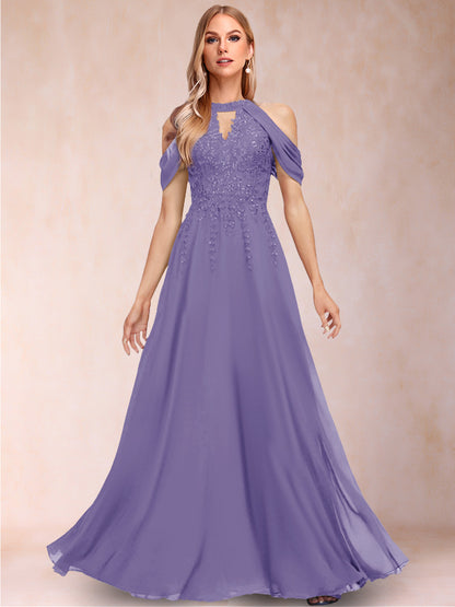 A-Line/Princess Cold Shoulder Short Sleeves Mother of the Bride Dresses with Applique