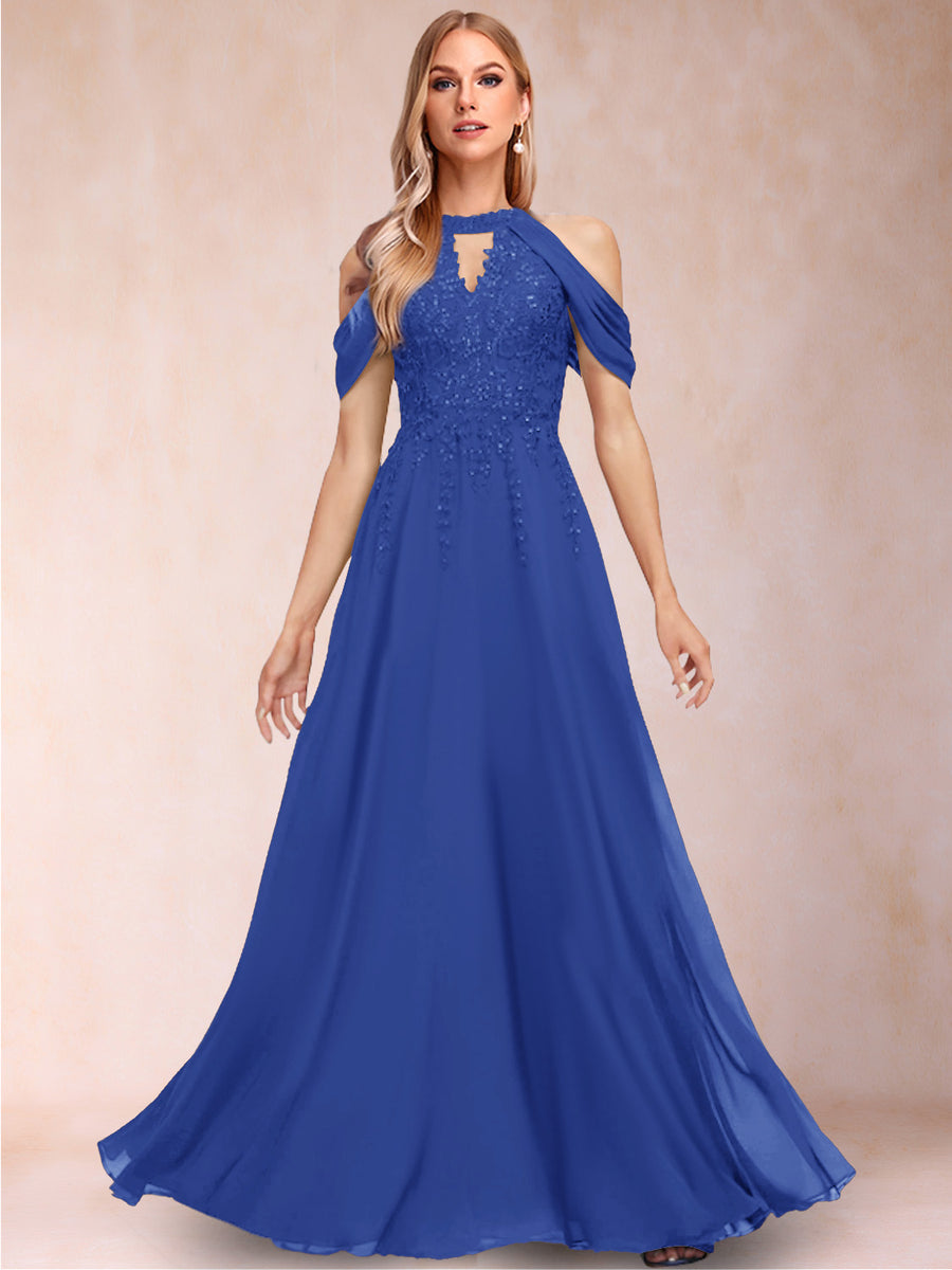 A-Line/Princess Cold Shoulder Short Sleeves Mother of the Bride Dresses with Applique