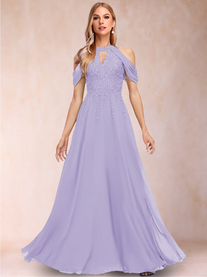 A-Line/Princess Cold Shoulder Short Sleeves Mother of the Bride Dresses with Applique