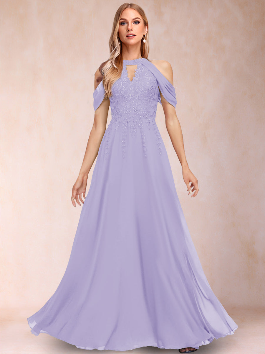 A-Line/Princess Cold Shoulder Short Sleeves Mother of the Bride Dresses with Applique