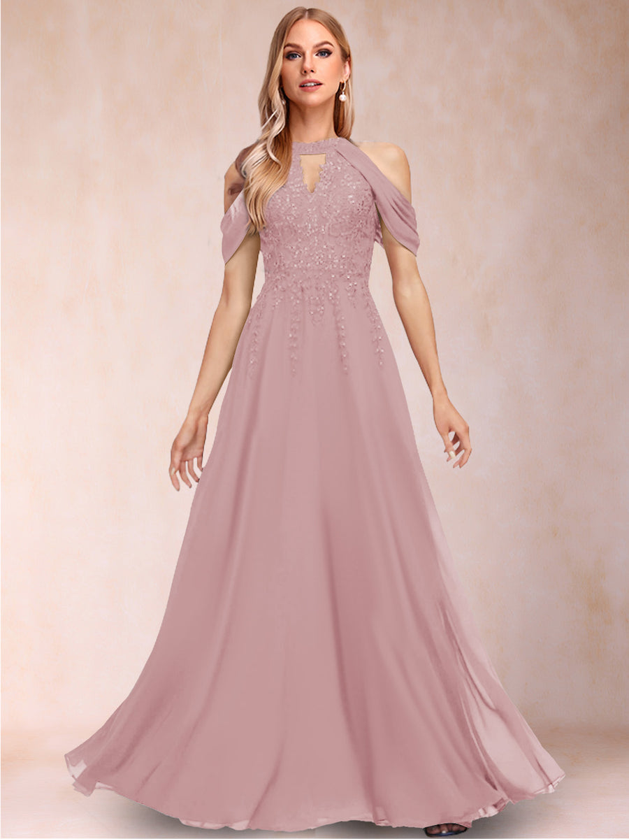 A-Line/Princess Cold Shoulder Short Sleeves Mother of the Bride Dresses with Applique