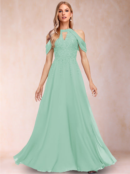 A-Line/Princess Cold Shoulder Short Sleeves Mother of the Bride Dresses with Applique