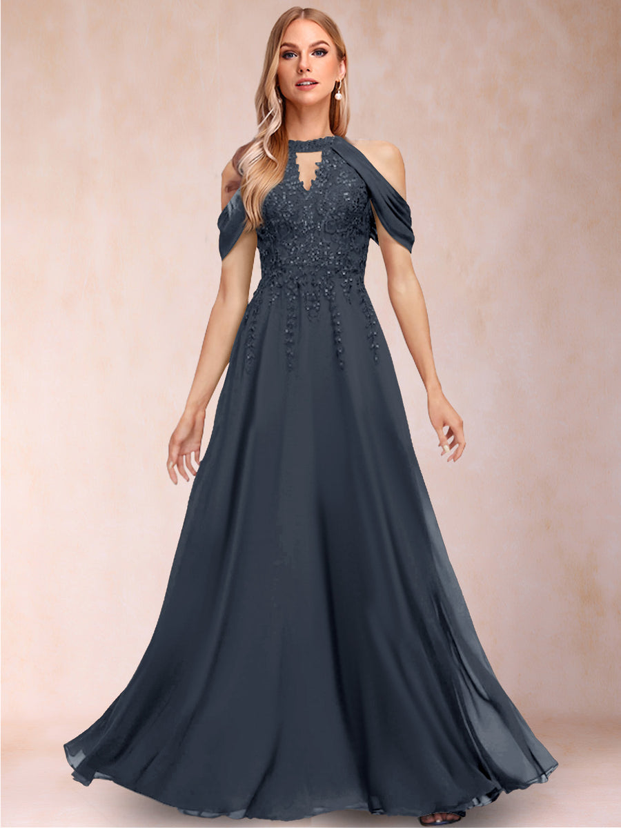 A-Line/Princess Cold Shoulder Short Sleeves Mother of the Bride Dresses with Applique