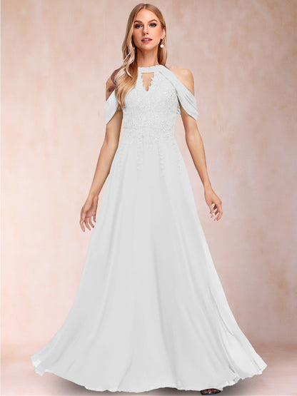 A-Line/Princess Cold Shoulder Short Sleeves Mother of the Bride Dresses with Applique