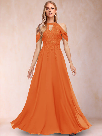 A-Line/Princess Cold Shoulder Short Sleeves Mother of the Bride Dresses with Applique