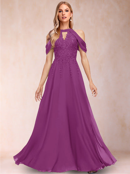 A-Line/Princess Cold Shoulder Short Sleeves Mother of the Bride Dresses with Applique