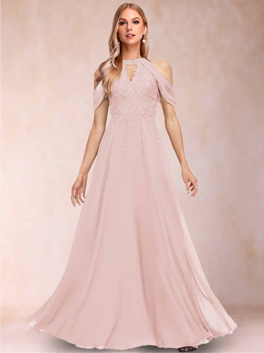 A-Line/Princess Cold Shoulder Short Sleeves Mother of the Bride Dresses with Applique