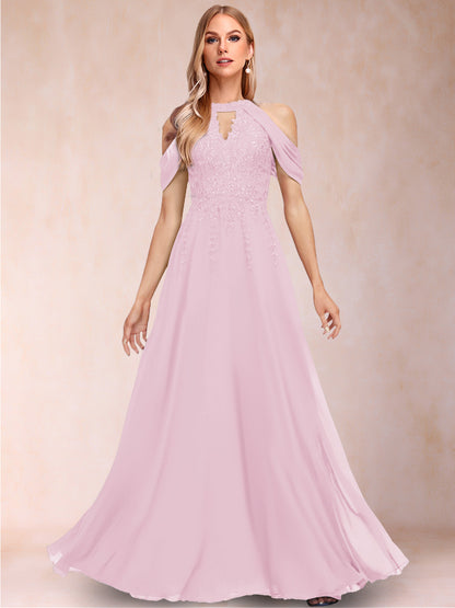 A-Line/Princess Cold Shoulder Short Sleeves Mother of the Bride Dresses with Applique