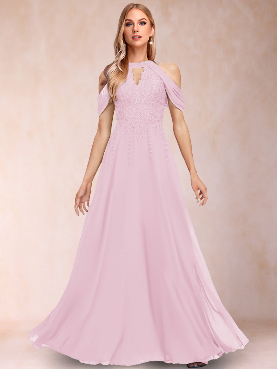 A-Line/Princess Cold Shoulder Short Sleeves Mother of the Bride Dresses with Applique