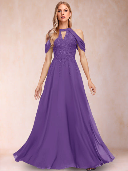 A-Line/Princess Cold Shoulder Short Sleeves Mother of the Bride Dresses with Applique