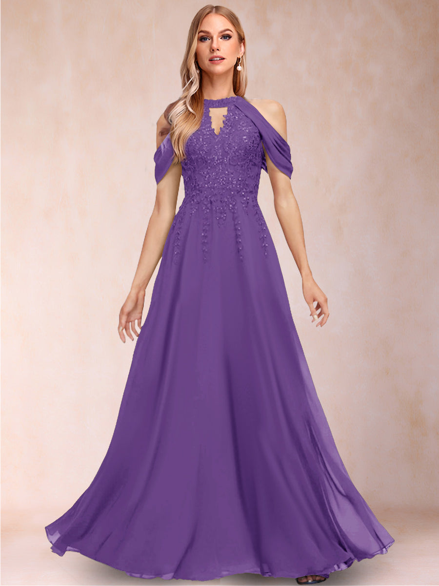 A-Line/Princess Cold Shoulder Short Sleeves Mother of the Bride Dresses with Applique