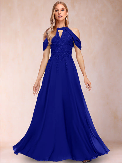 A-Line/Princess Cold Shoulder Short Sleeves Mother of the Bride Dresses with Applique