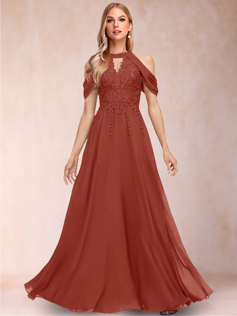 A-Line/Princess Cold Shoulder Short Sleeves Mother of the Bride Dresses with Applique