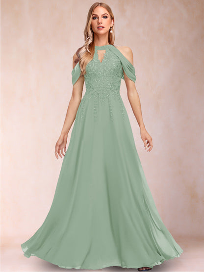 A-Line/Princess Cold Shoulder Short Sleeves Mother of the Bride Dresses with Applique