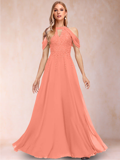 A-Line/Princess Cold Shoulder Short Sleeves Mother of the Bride Dresses with Applique