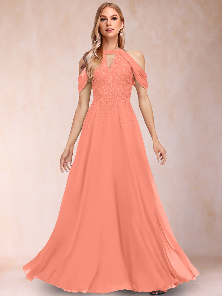 A-Line/Princess Cold Shoulder Short Sleeves Mother of the Bride Dresses with Applique