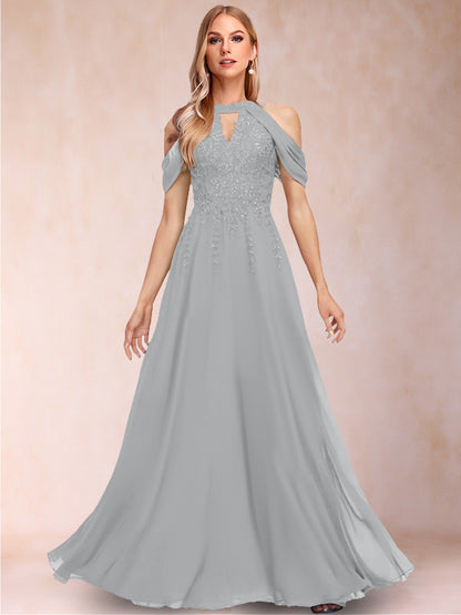 A-Line/Princess Cold Shoulder Short Sleeves Mother of the Bride Dresses with Applique