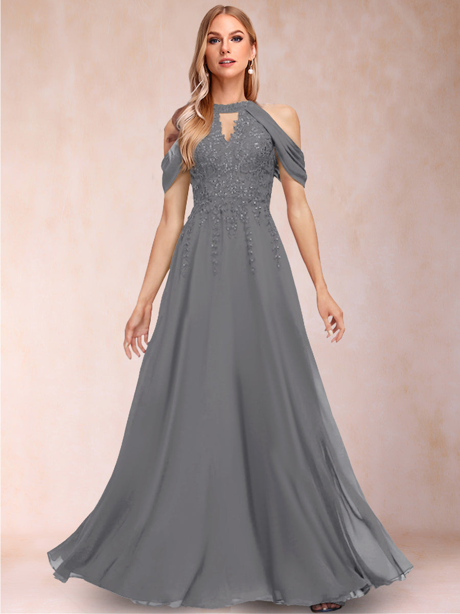 A-Line/Princess Cold Shoulder Short Sleeves Mother of the Bride Dresses with Applique