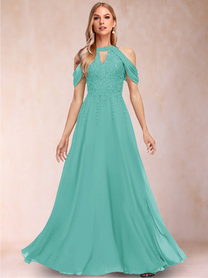 A-Line/Princess Cold Shoulder Short Sleeves Mother of the Bride Dresses with Applique