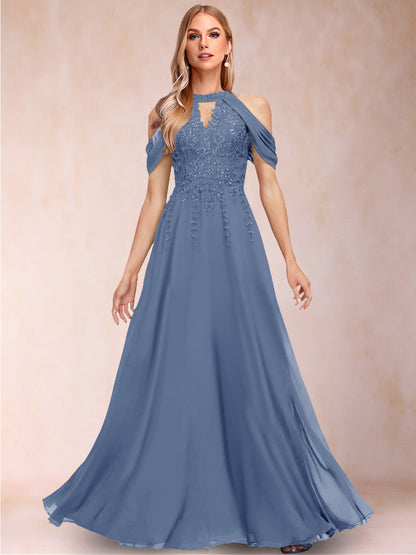 A-Line/Princess Cold Shoulder Short Sleeves Mother of the Bride Dresses with Applique