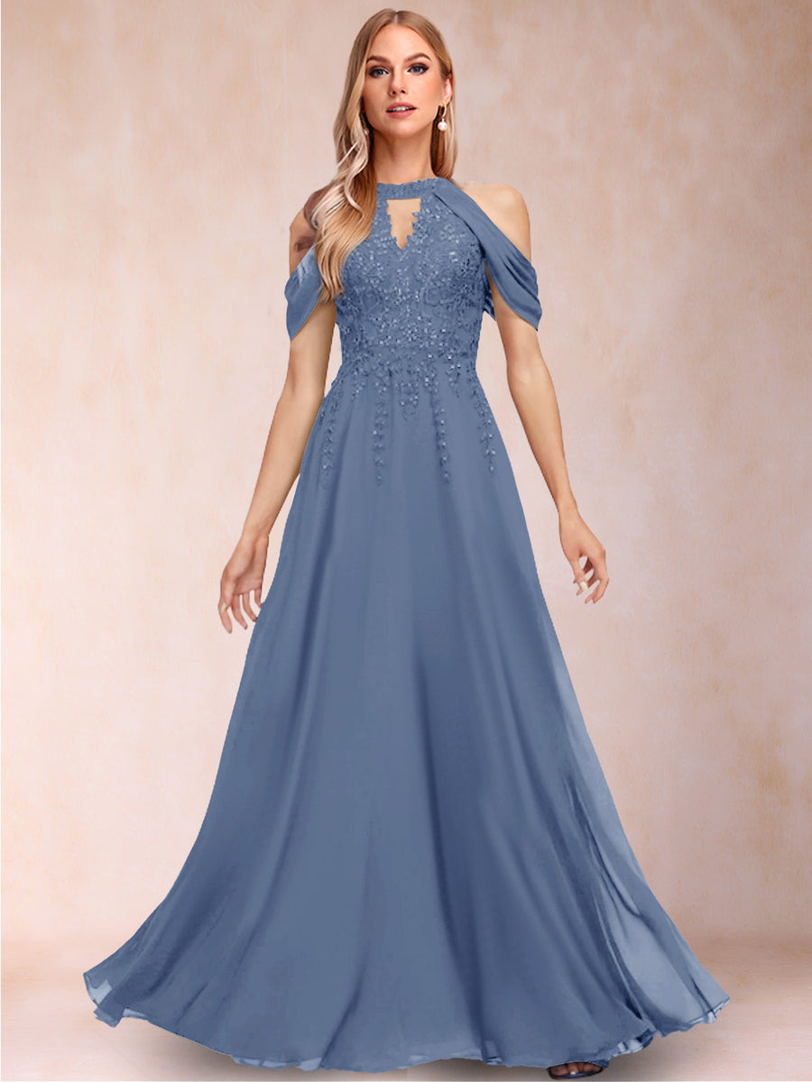 A-Line/Princess Cold Shoulder Short Sleeves Mother of the Bride Dresses with Applique