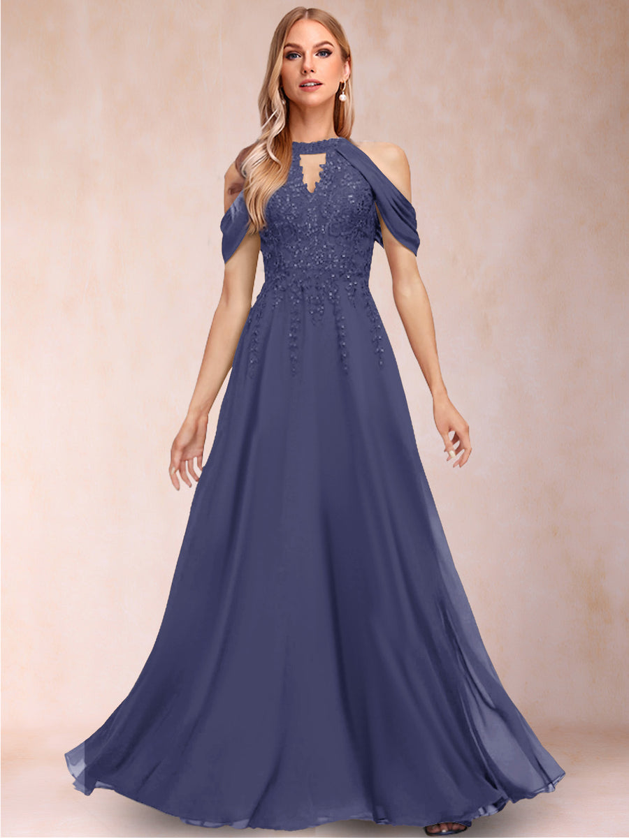 A-Line/Princess Cold Shoulder Short Sleeves Mother of the Bride Dresses with Applique