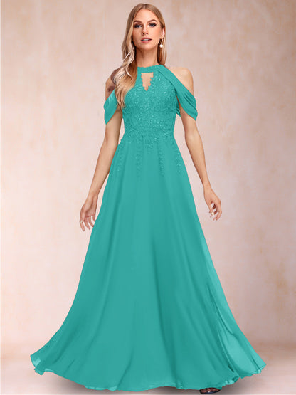 A-Line/Princess Cold Shoulder Short Sleeves Mother of the Bride Dresses with Applique