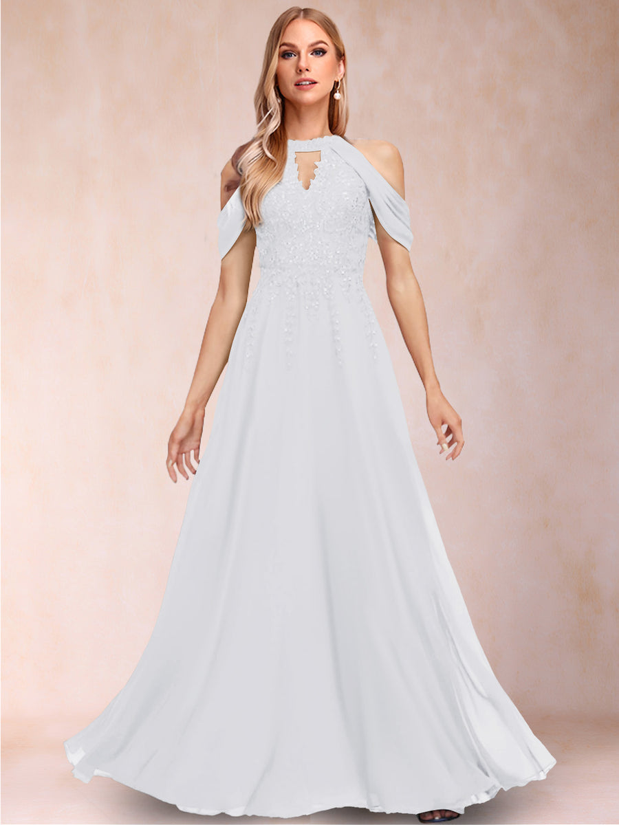 A-Line/Princess Cold Shoulder Short Sleeves Mother of the Bride Dresses with Applique