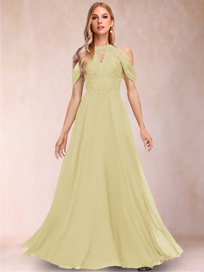 A-Line/Princess Cold Shoulder Short Sleeves Mother of the Bride Dresses with Applique