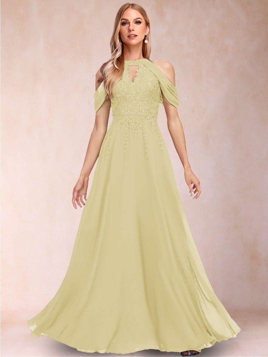 A-Line/Princess Cold Shoulder Short Sleeves Mother of the Bride Dresses with Applique