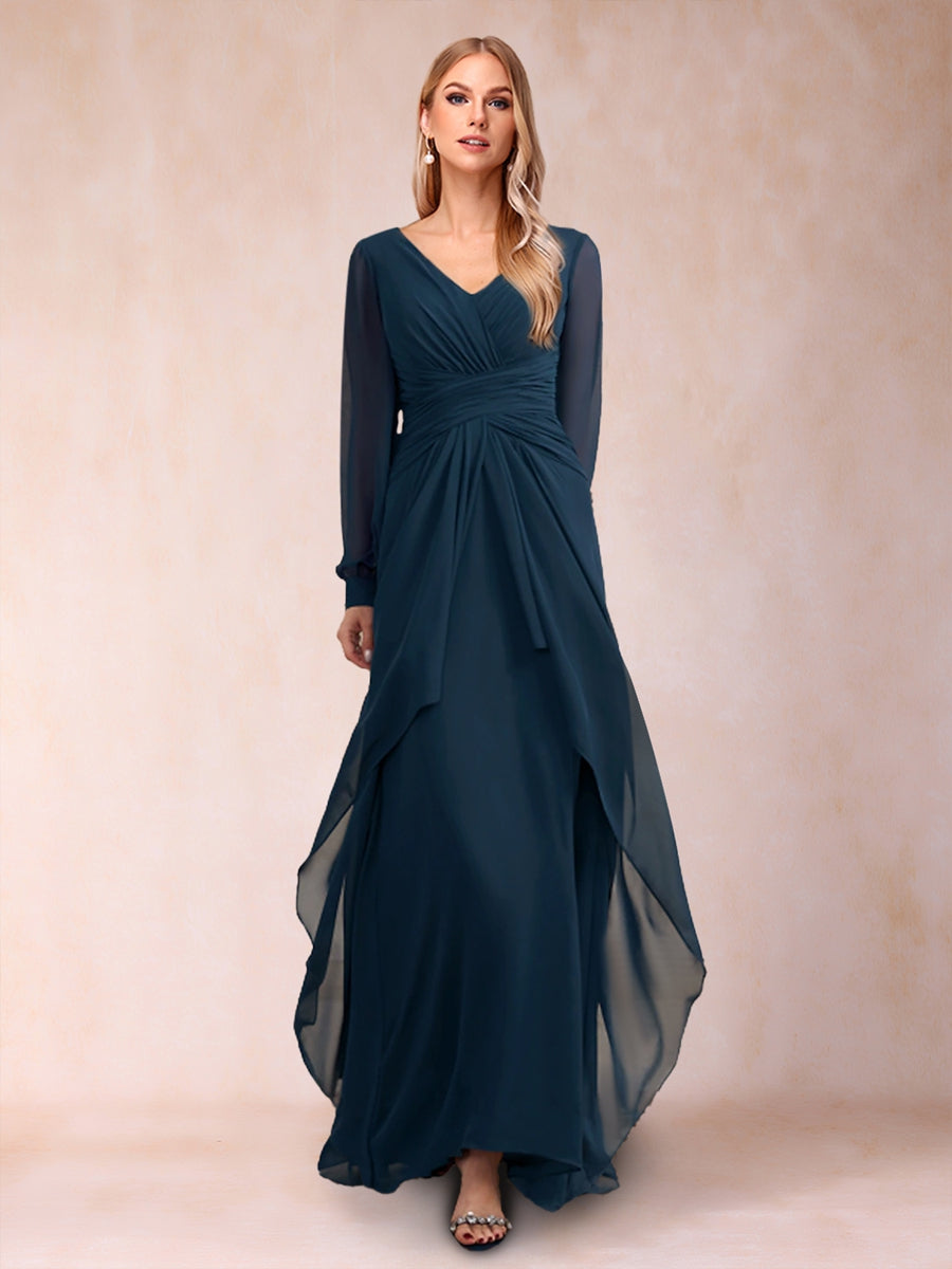 Sheath/Column V-Neck Long Sleeves Mother of the Bride Dresses with Ruc ...