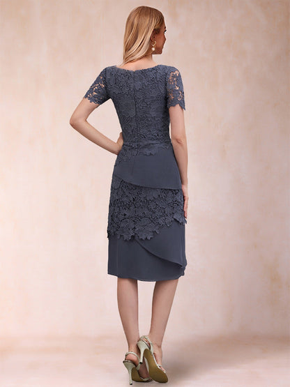 Sheath/Column Scoop Half Sleeves 2 Pieces Mother of the Bride Dresses with Applique & Jacket