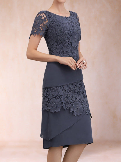 Sheath/Column Scoop Half Sleeves 2 Pieces Mother of the Bride Dresses with Applique & Jacket