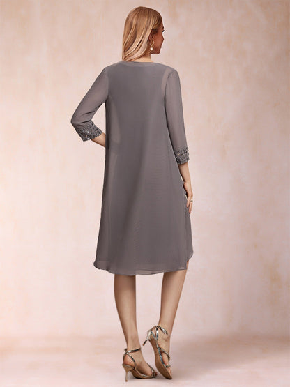 Sheath/Column Scoop 3/4 Sleeves 2 Pieces Mother of the Bride Dresses with Rhinestone & Jacket