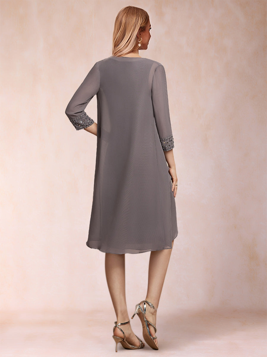 Sheath/Column Scoop 3/4 Sleeves 2 Pieces Mother of the Bride Dresses with Rhinestone & Jacket