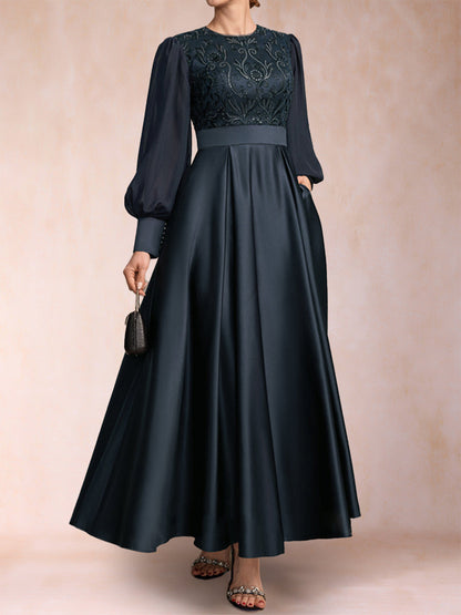 A-Line/Princess Scoop Long Sleeves Mother of the Bride Dresses with Applique