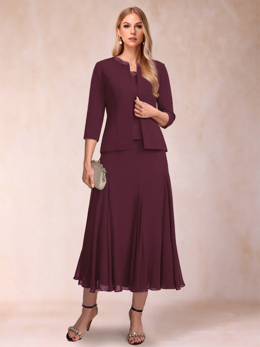 A-Line/Princess Scoop 3/4 Sleeves 2 Pieces Mother of the Bride Dresses with Sequins