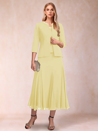 A-Line/Princess Scoop 3/4 Sleeves 2 Pieces Mother of the Bride Dresses with Sequins