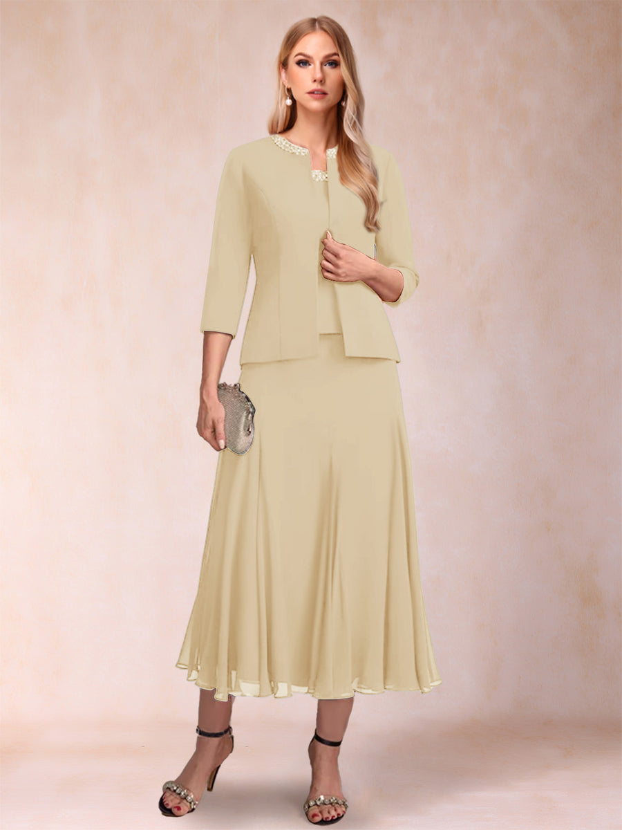 A-Line/Princess Scoop 3/4 Sleeves 2 Pieces Mother of the Bride Dresses with Sequins