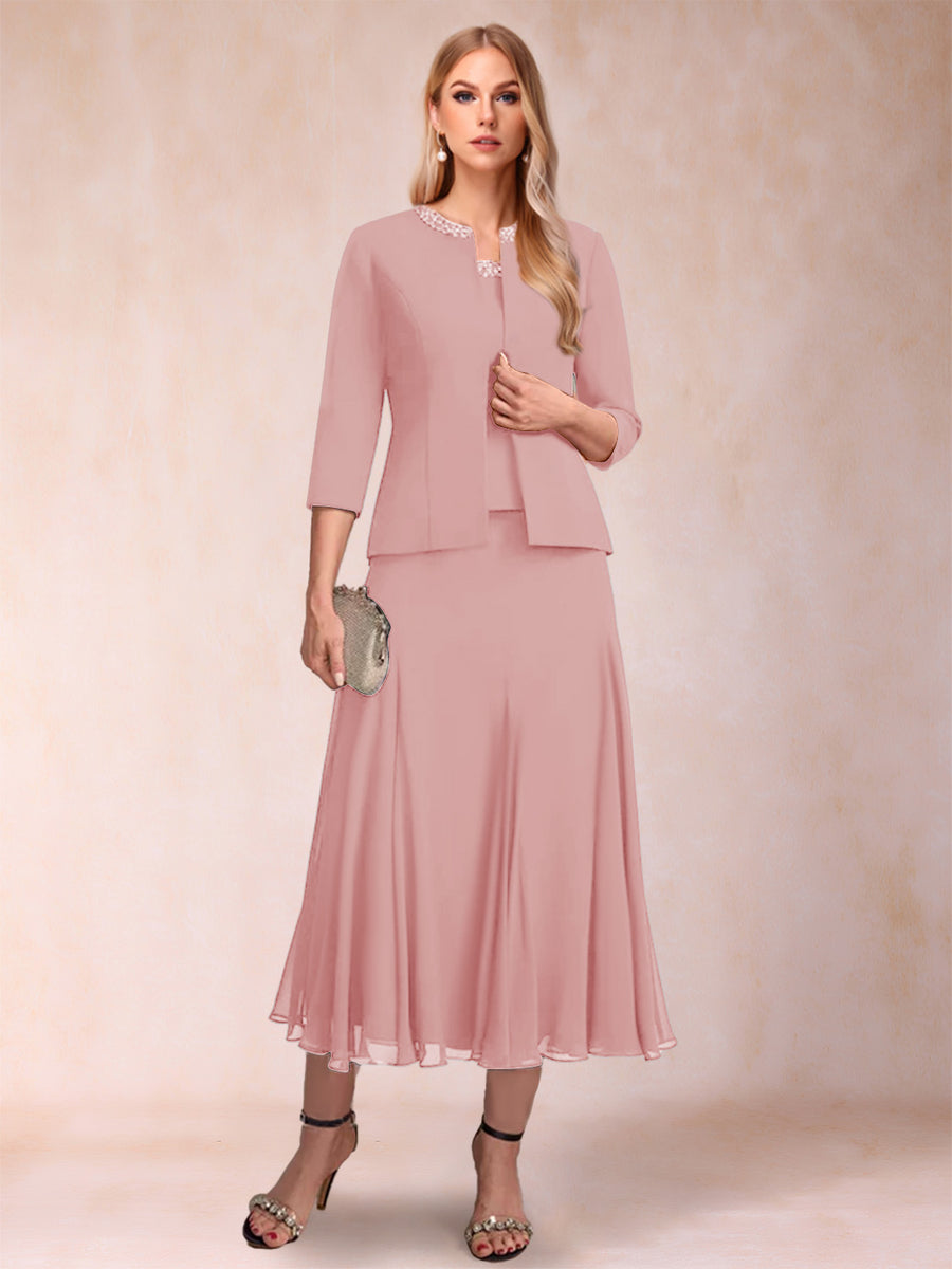 A-Line/Princess Scoop 3/4 Sleeves 2 Pieces Mother of the Bride Dresses with Sequins