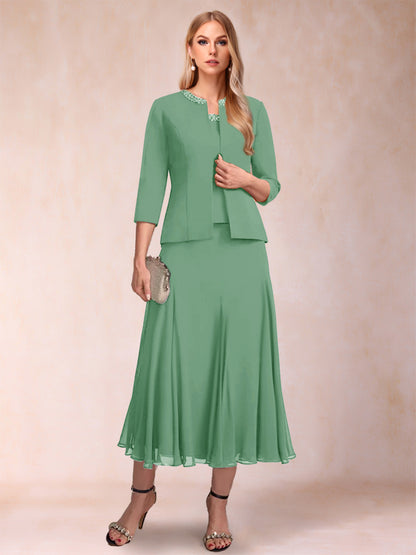 A-Line/Princess Scoop 3/4 Sleeves 2 Pieces Mother of the Bride Dresses with Sequins