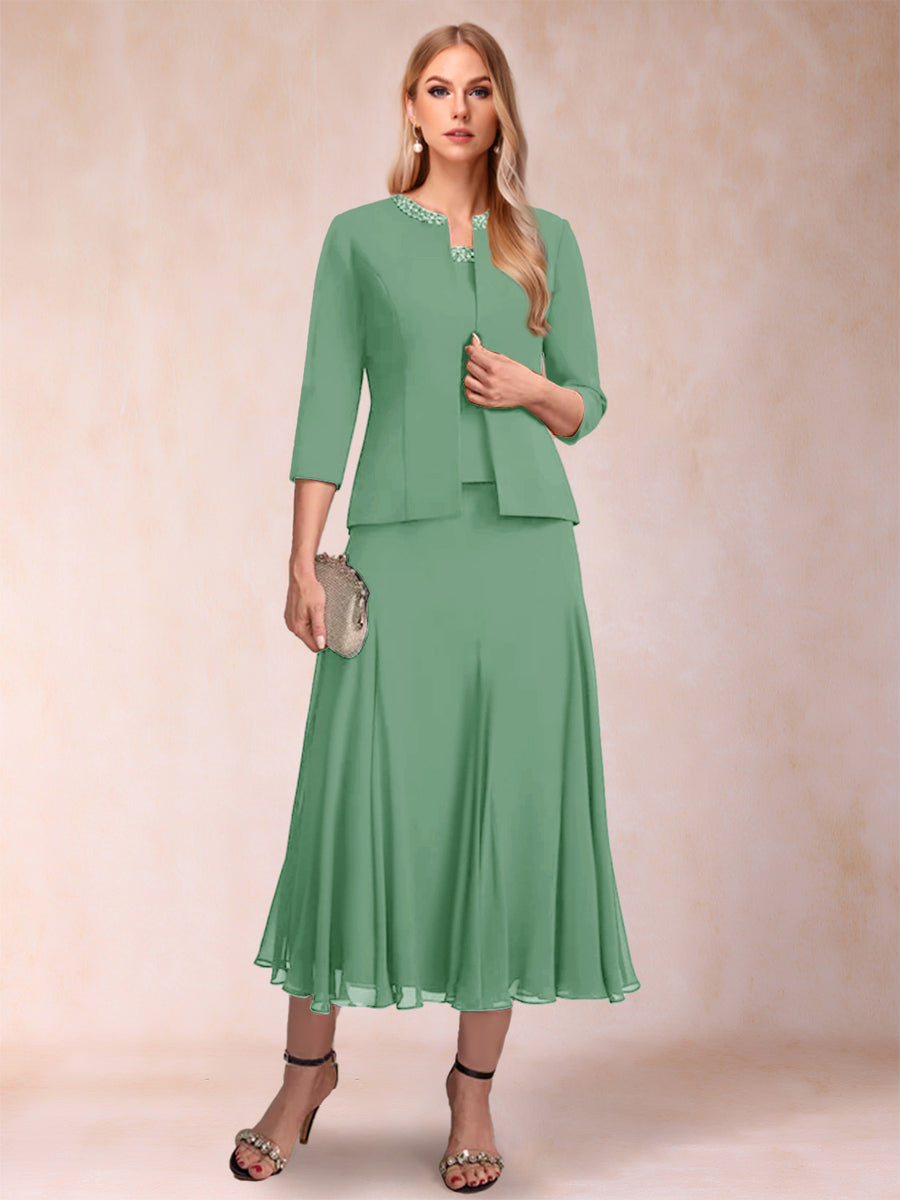 A-Line/Princess Scoop 3/4 Sleeves 2 Pieces Mother of the Bride Dresses with Sequins