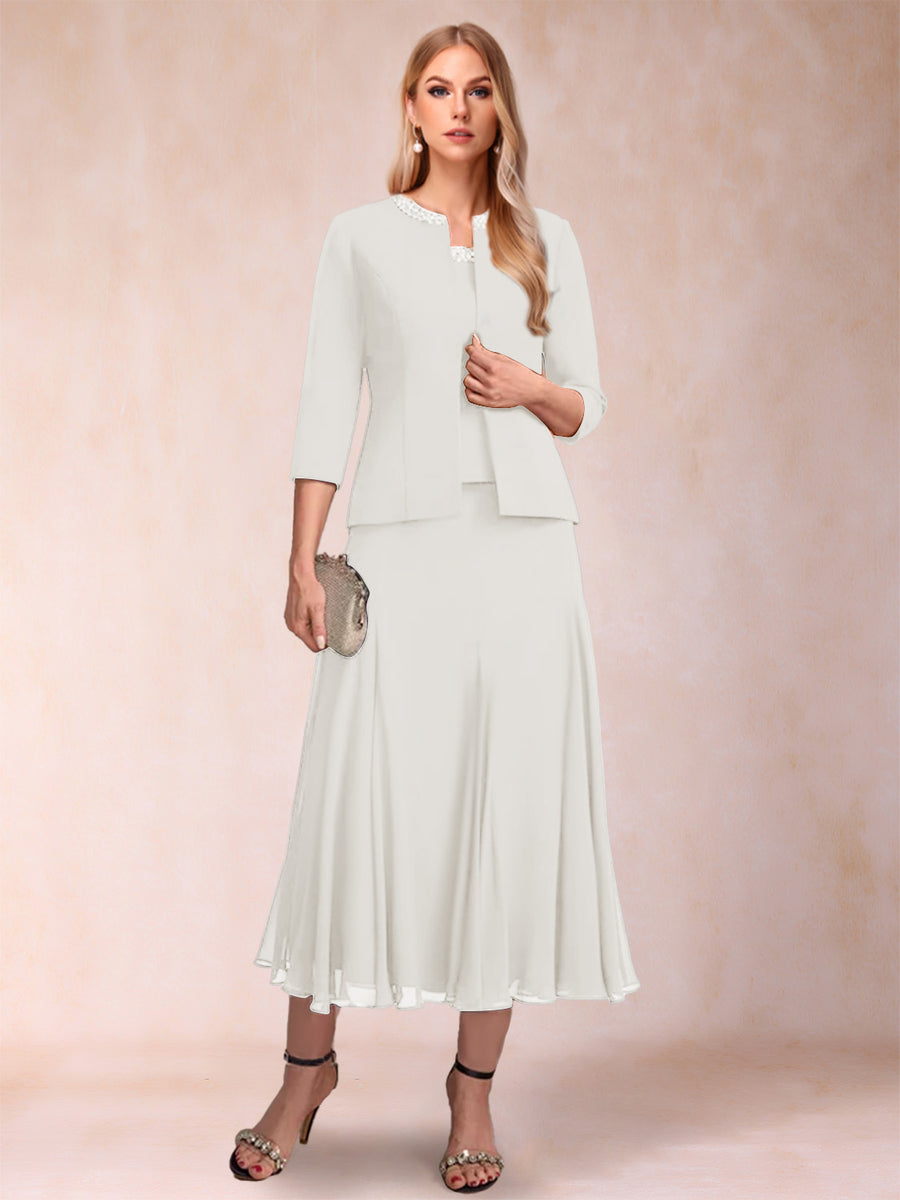 A-Line/Princess Scoop 3/4 Sleeves 2 Pieces Mother of the Bride Dresses with Sequins