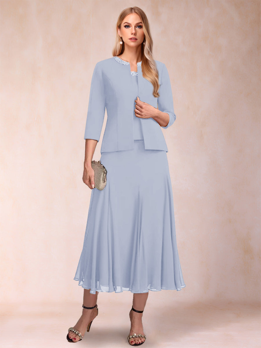 A-Line/Princess Scoop 3/4 Sleeves 2 Pieces Mother of the Bride Dresses with Sequins