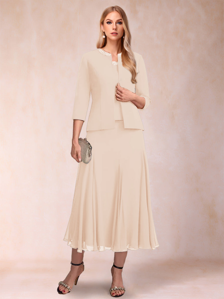 A-Line/Princess Scoop 3/4 Sleeves 2 Pieces Mother of the Bride Dresses with Sequins