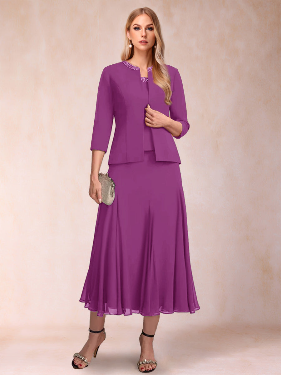 A-Line/Princess Scoop 3/4 Sleeves 2 Pieces Mother of the Bride Dresses with Sequins