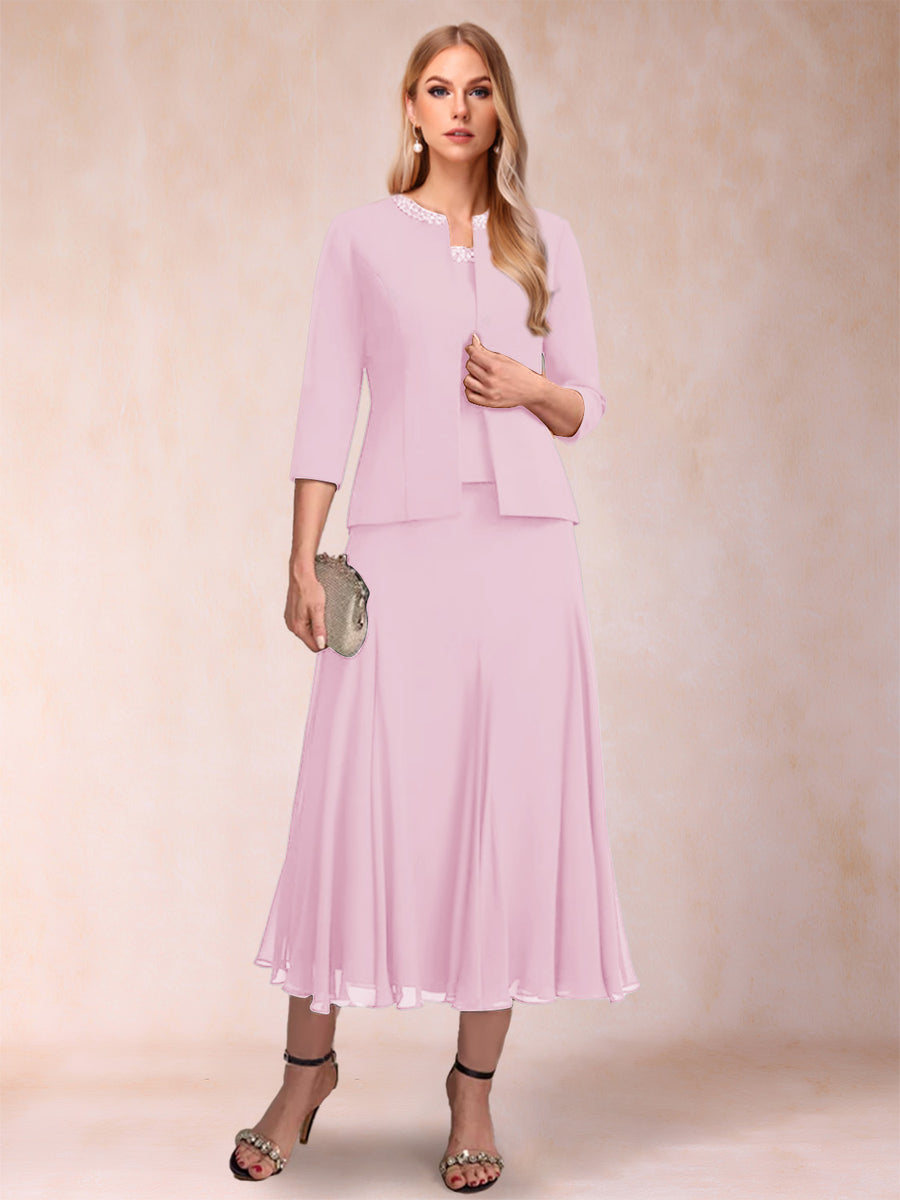 A-Line/Princess Scoop 3/4 Sleeves 2 Pieces Mother of the Bride Dresses with Sequins